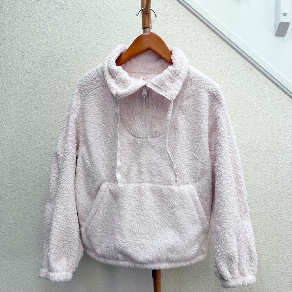 Free People Light Pink Cozy Sherpa Half Zip Pullover Sweater Women’s Size XS